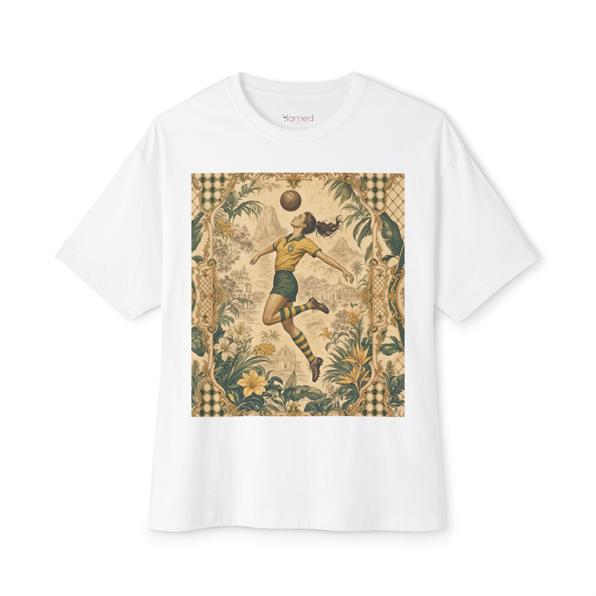 Vintage Soccer Player Graphic Tee — Retro Floral Athletic Art Shirt