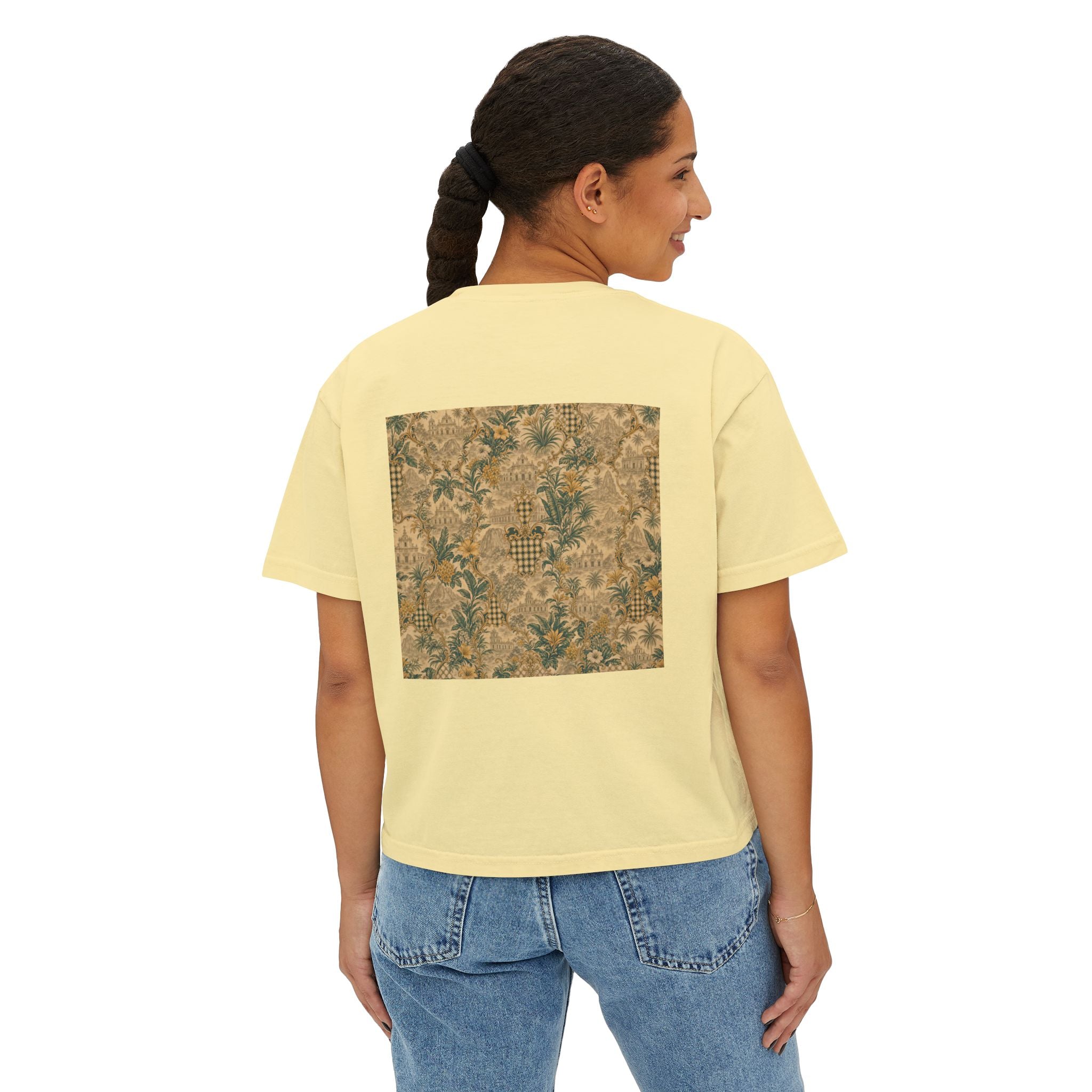 Vintage Soccer Player Boxy Tee – Retro Athletic Floral Graphic