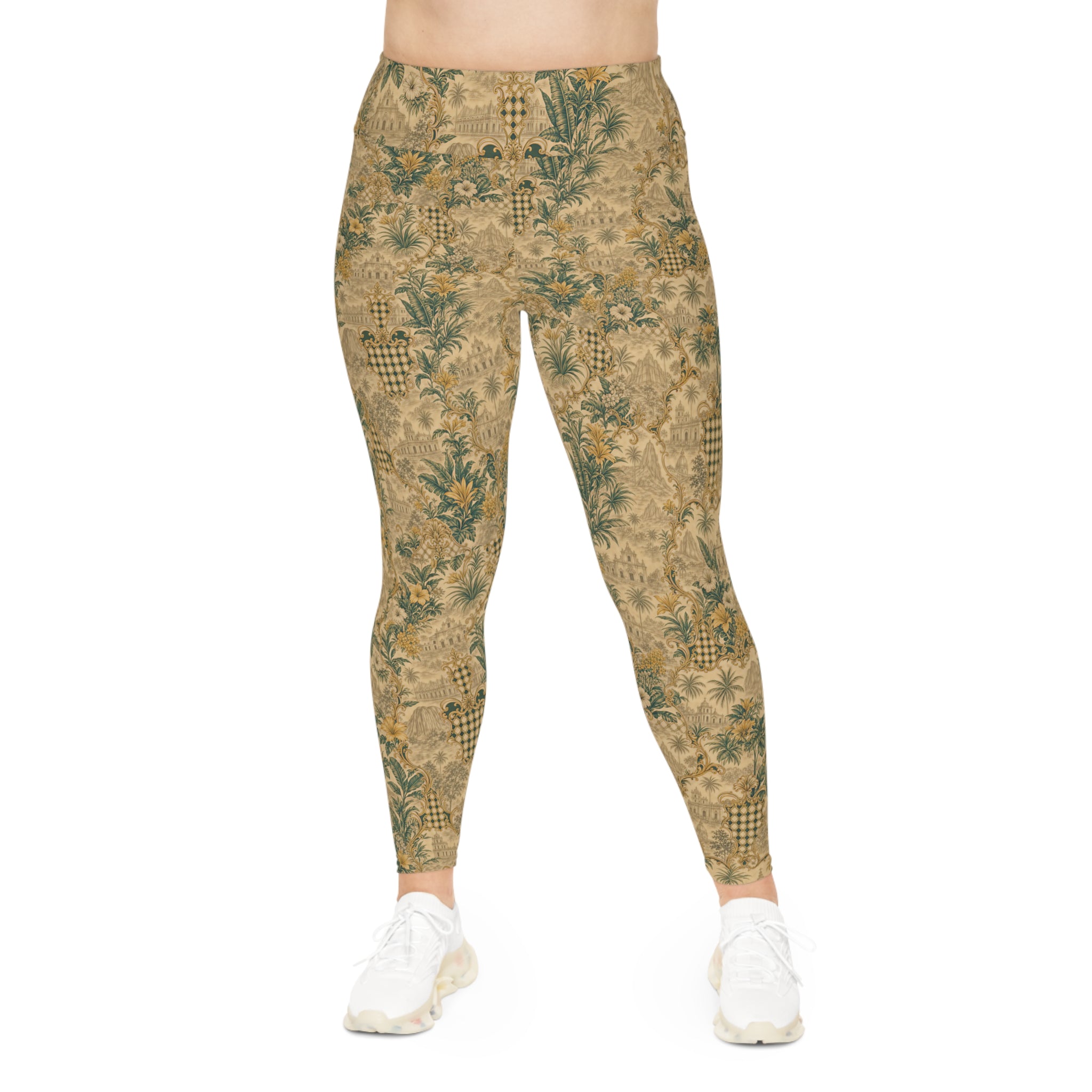Floral Vintage Print Leggings – Beige Botanical All-Over Print