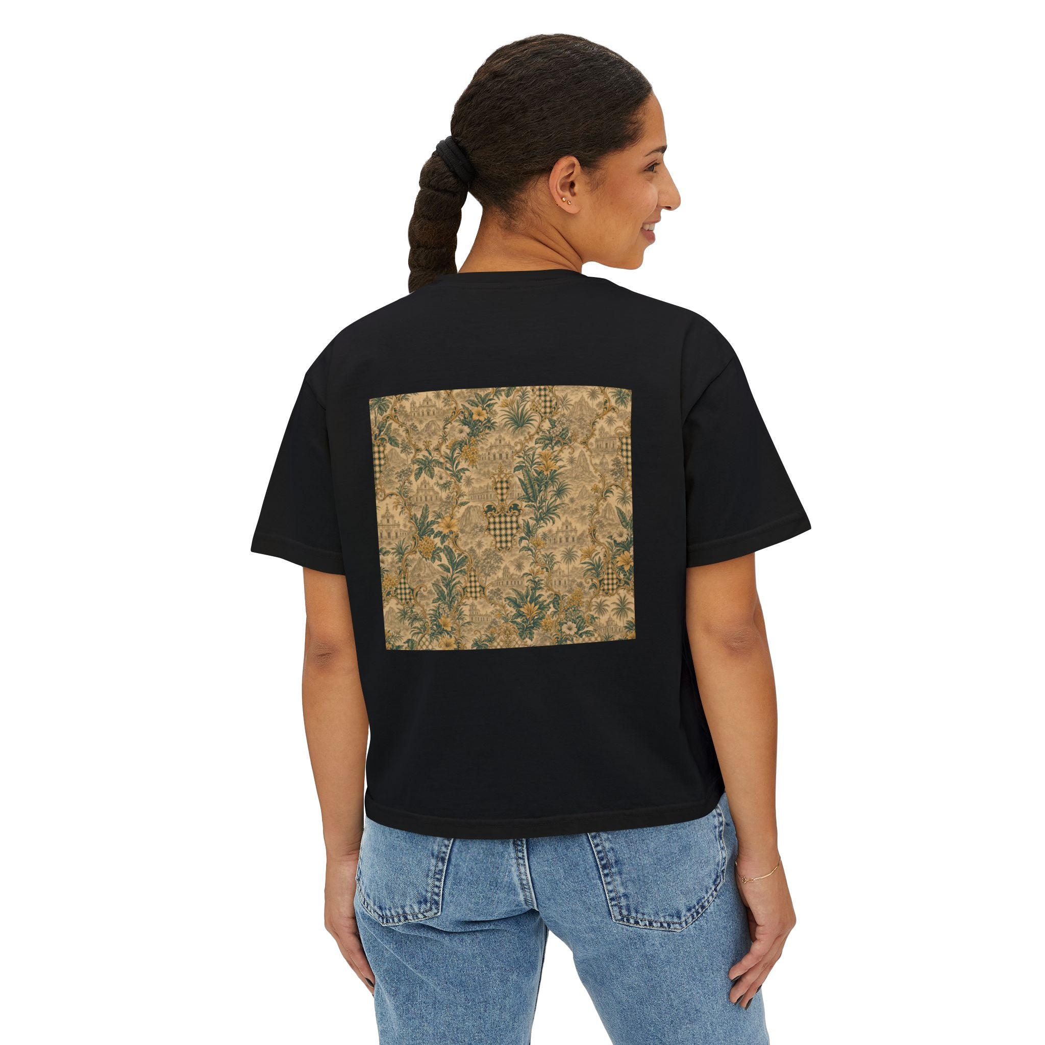 Vintage Soccer Player Boxy Tee – Retro Athletic Floral Graphic