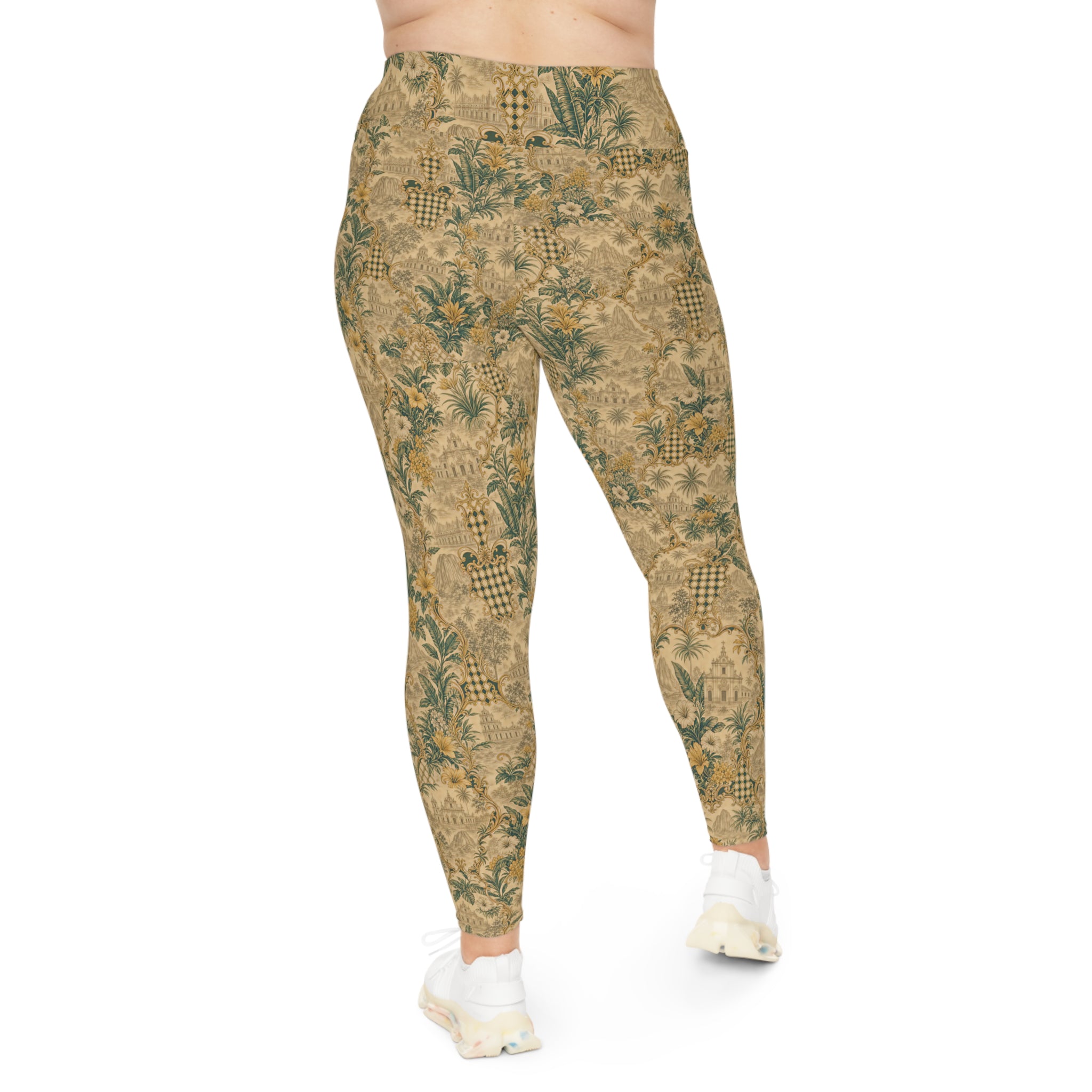 Floral Vintage Print Leggings – Beige Botanical All-Over Print