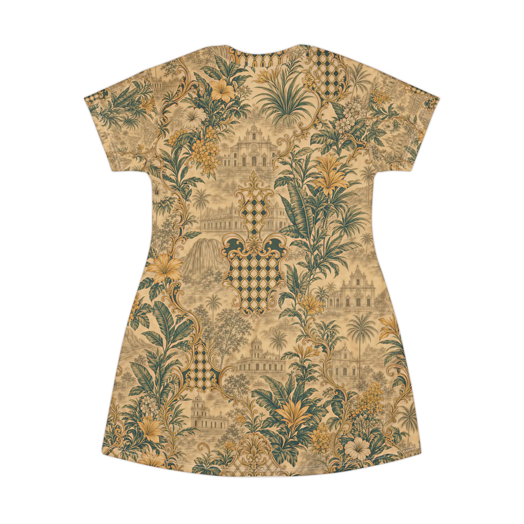 Brazilian Vintage Soccer T‑Shirt Dress — Retro Floral Football Print
