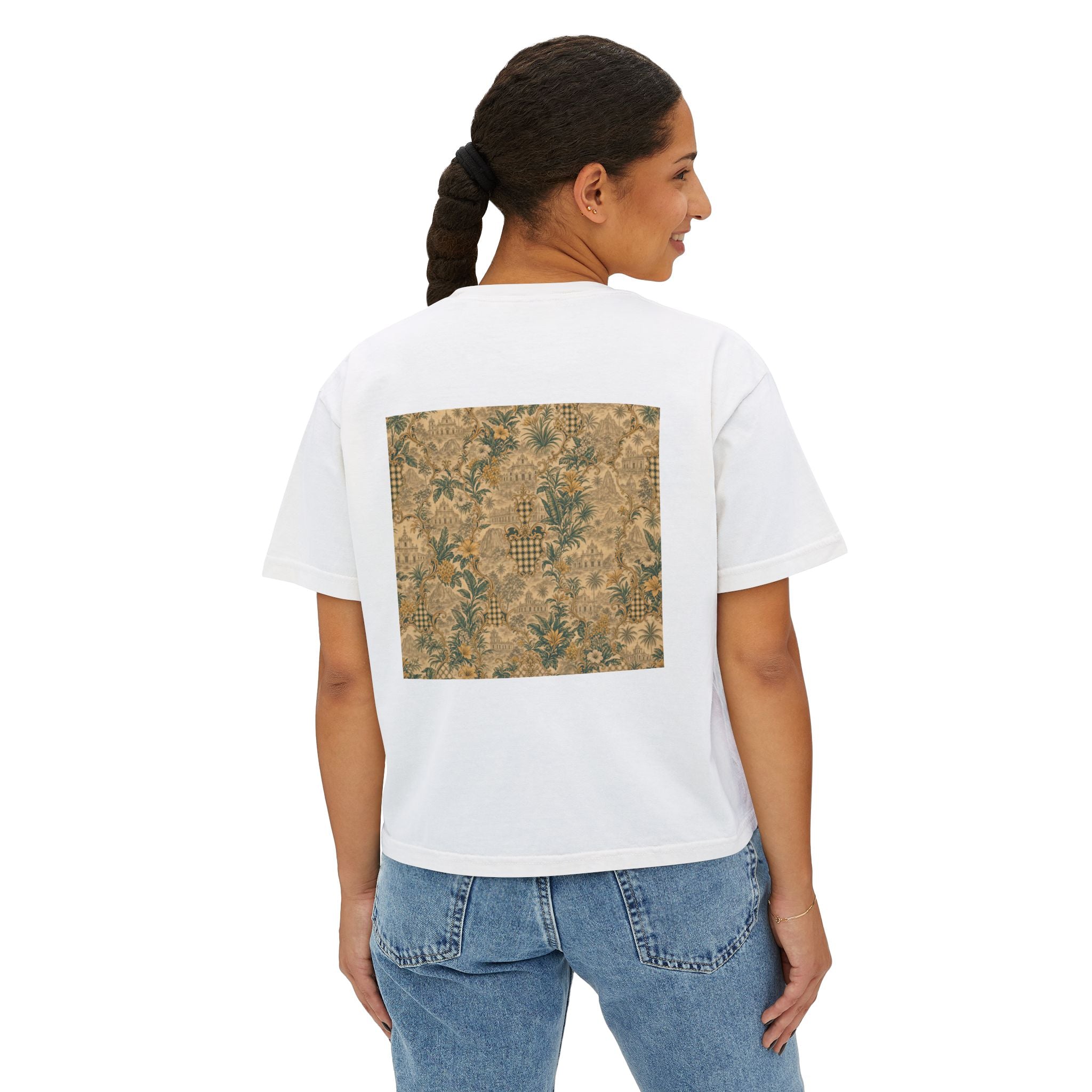 Vintage Soccer Player Boxy Tee – Retro Athletic Floral Graphic