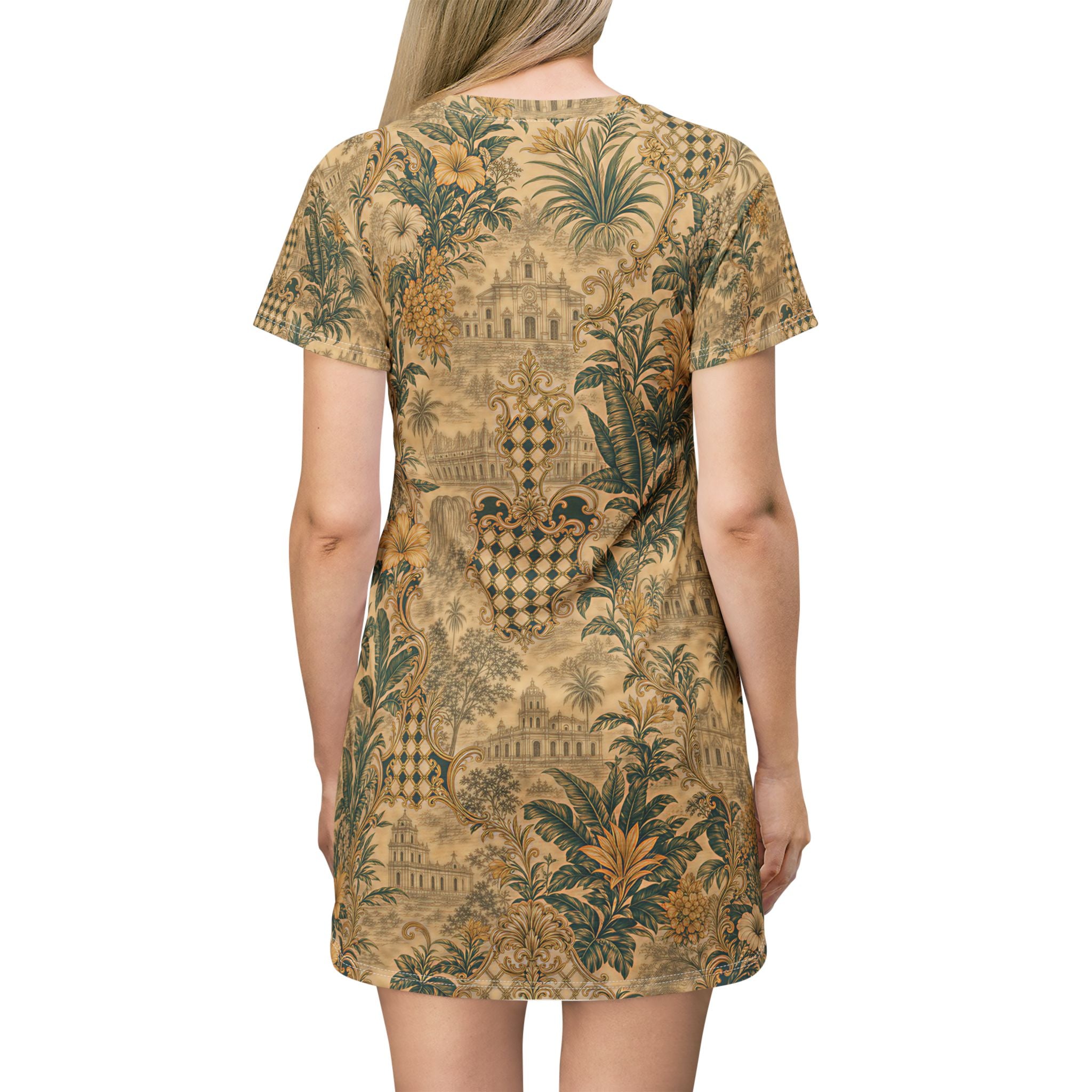 Brazilian Vintage Soccer T‑Shirt Dress — Retro Floral Football Print