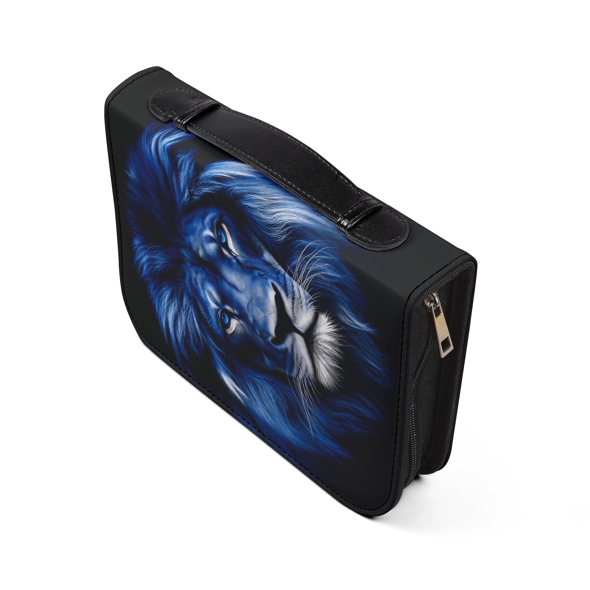 Bible Cover — "Bíblia do Sonhador" Zippered Cover with Blue Neon Arch & Regal Lion Artwork