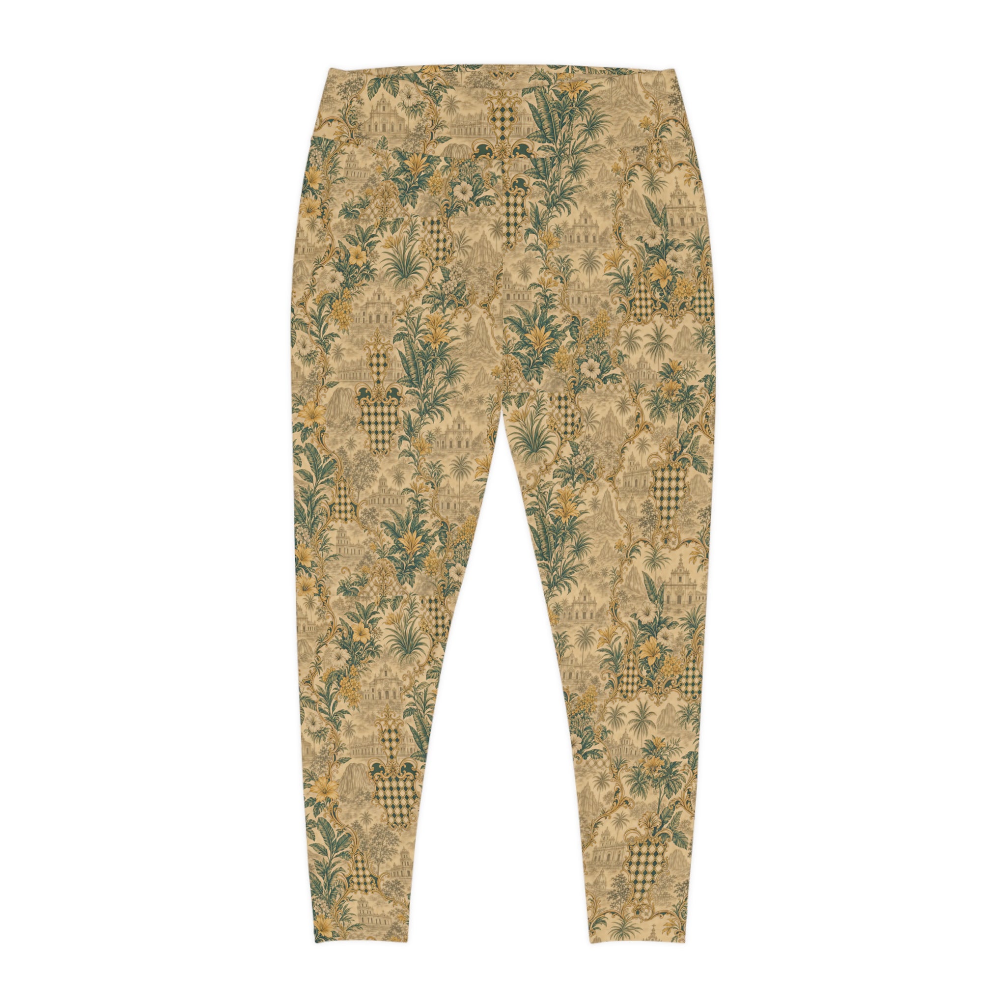 Floral Vintage Print Leggings – Beige Botanical All-Over Print