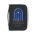 Bible Cover — "Bíblia do Sonhador" Zippered Cover with Blue Neon Arch & Regal Lion Artwork