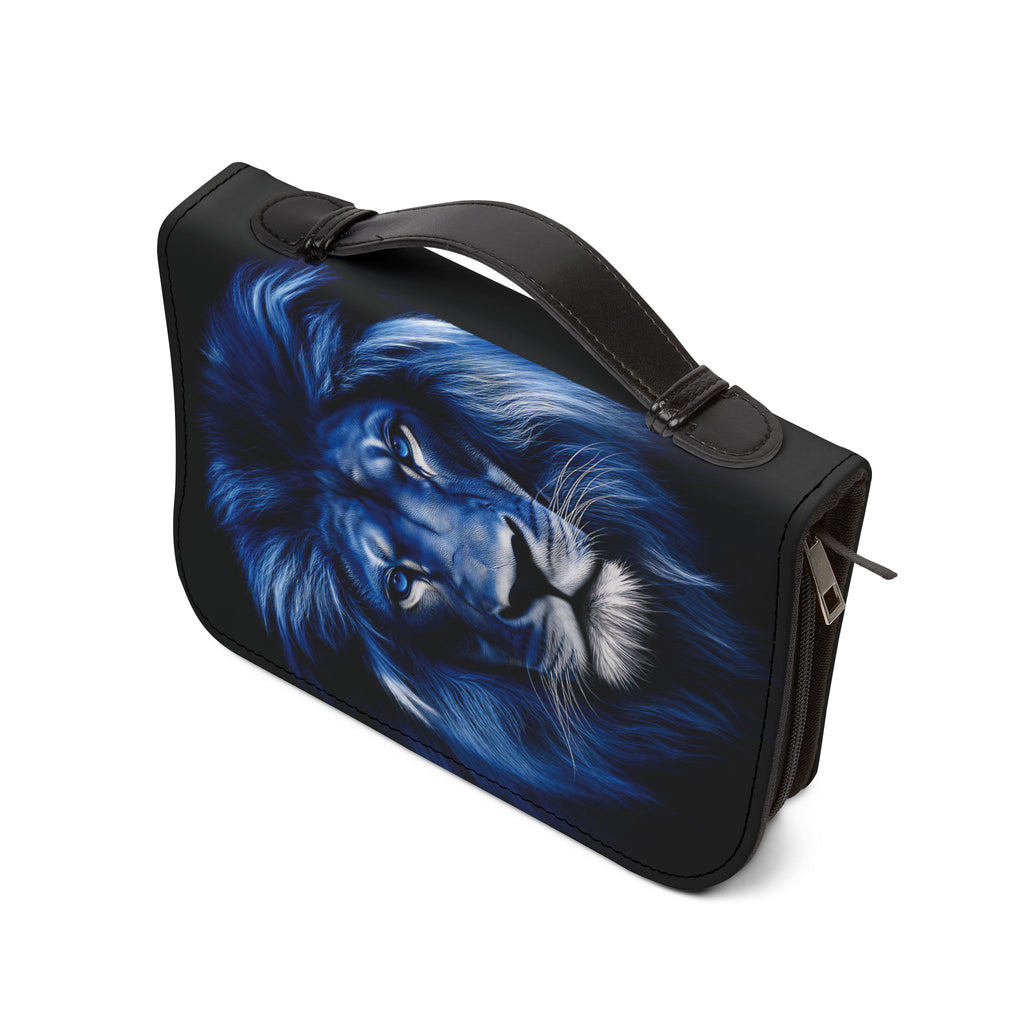 Bible Cover — "Bíblia do Sonhador" Zippered Cover with Blue Neon Arch & Regal Lion Artwork