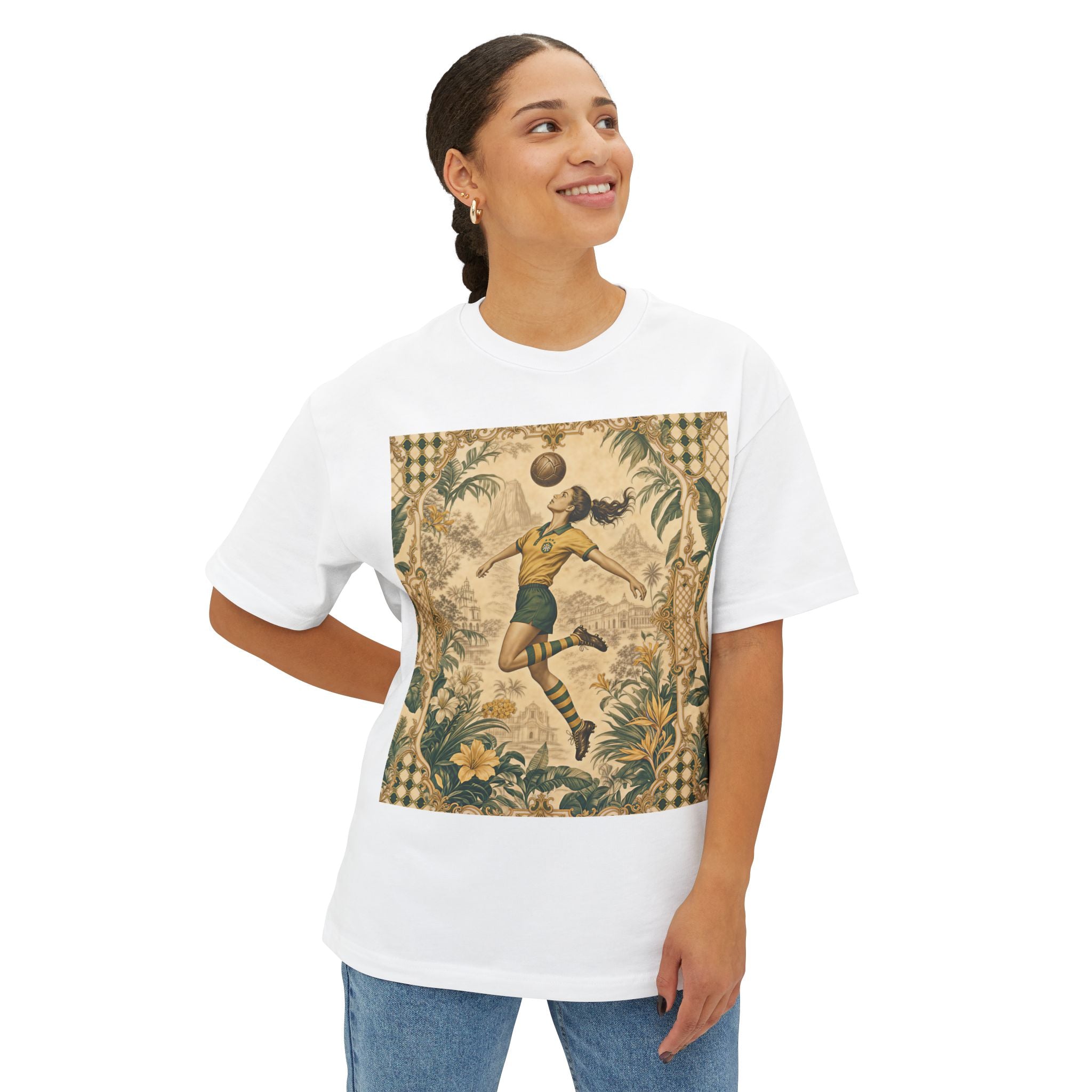 Vintage Soccer Player Graphic Tee — Retro Floral Athletic Art Shirt