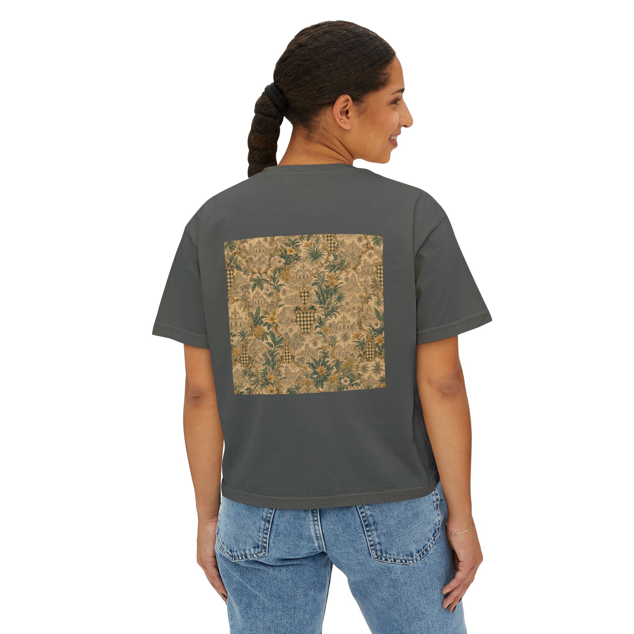 Vintage Soccer Player Boxy Tee – Retro Athletic Floral Graphic