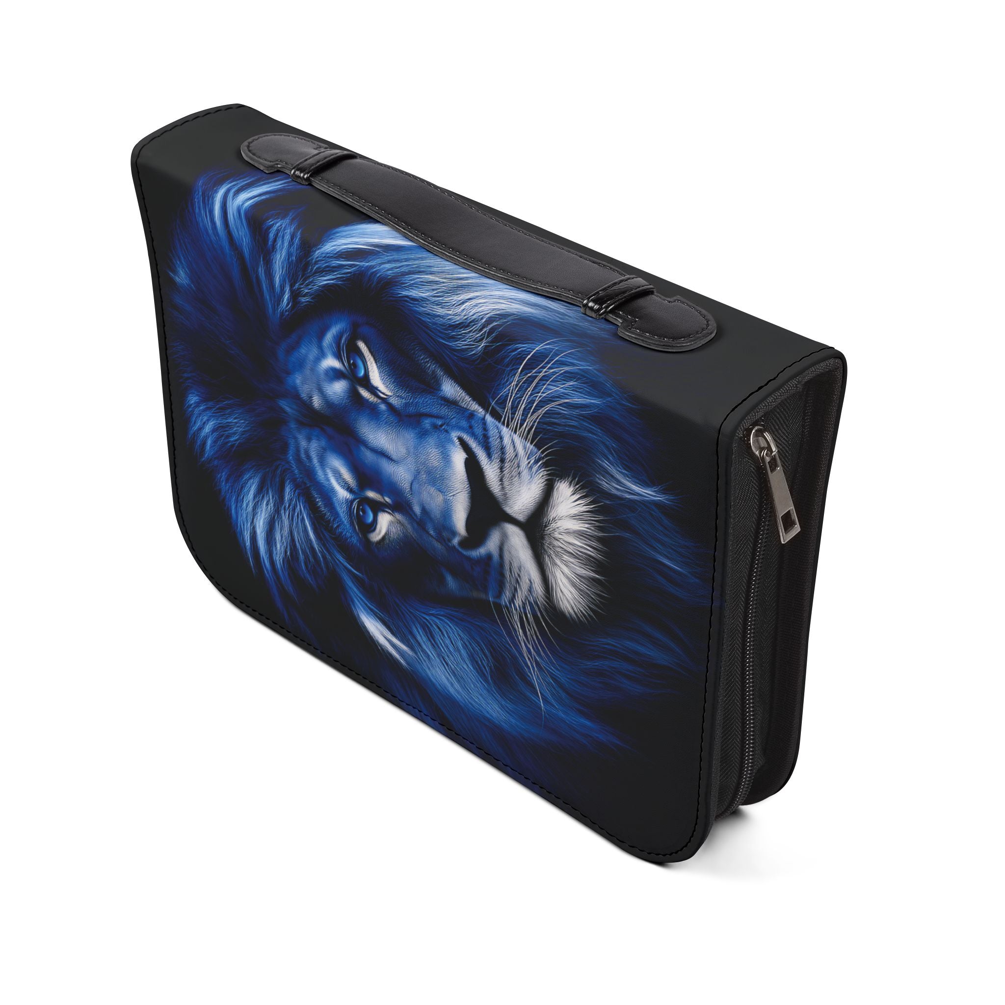 Bible Cover — "Bíblia do Sonhador" Zippered Cover with Blue Neon Arch & Regal Lion Artwork