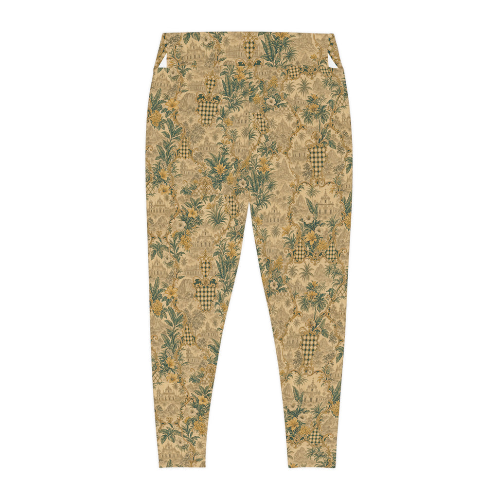 Floral Vintage Print Leggings – Beige Botanical All-Over Print
