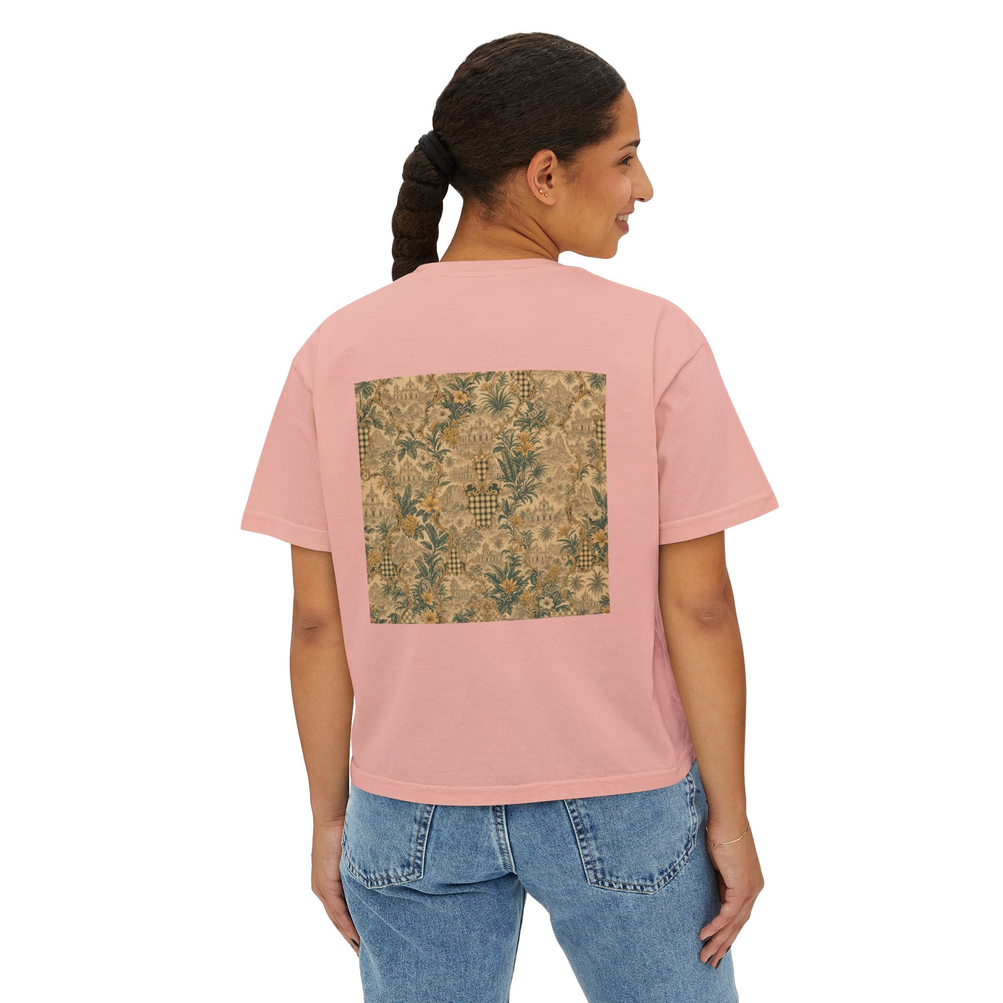 Vintage Soccer Player Boxy Tee – Retro Athletic Floral Graphic